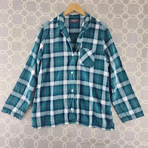Eddie Bauer Plaid Button Up Women's Pajamas Top TXL - Picture 1 of 7
